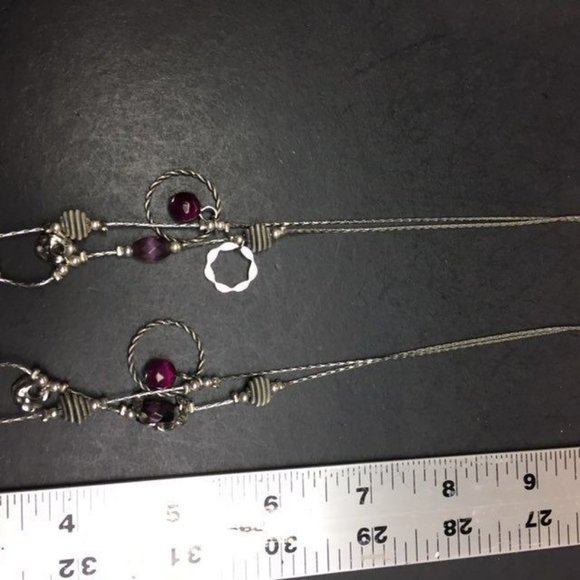 Purple Silver Necklace Wavy Circle Disc Double Strand Round And Retro BoHo - Picture 6 of 7